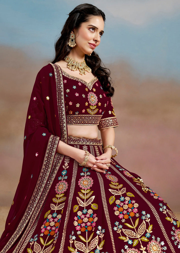 Maroon Georgette Lehenga With Dupatta