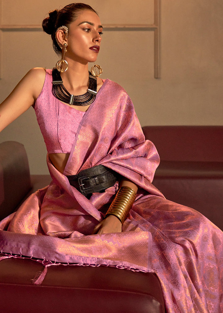 Taffy Pink Two Tone Handloom Weaving Kanjivaram Silk Saree