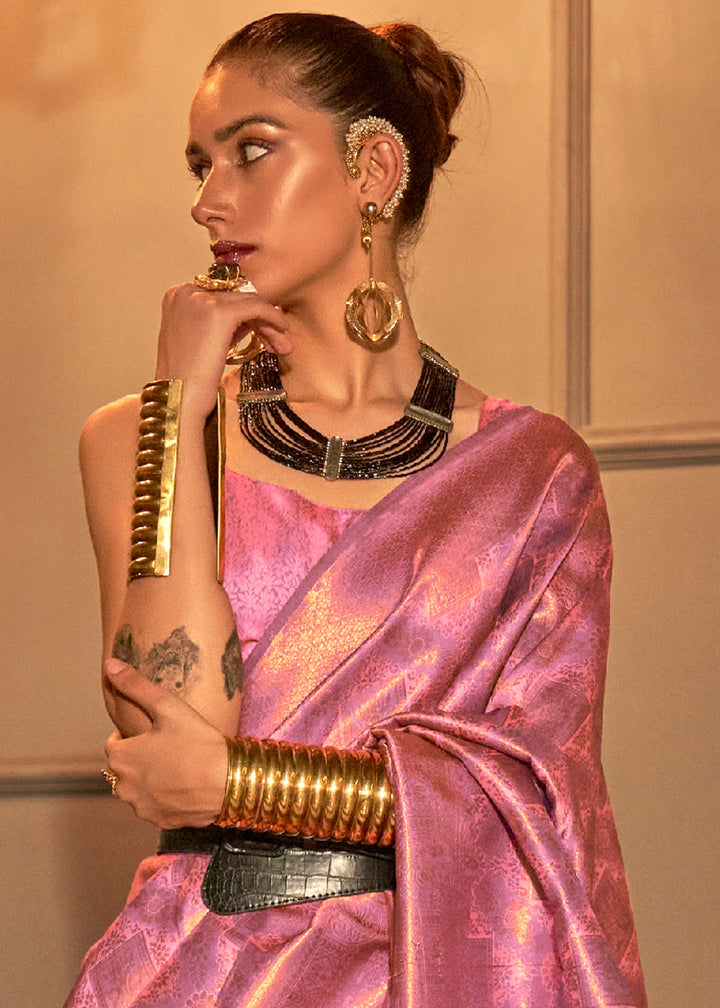 Taffy Pink Two Tone Handloom Weaving Kanjivaram Silk Saree