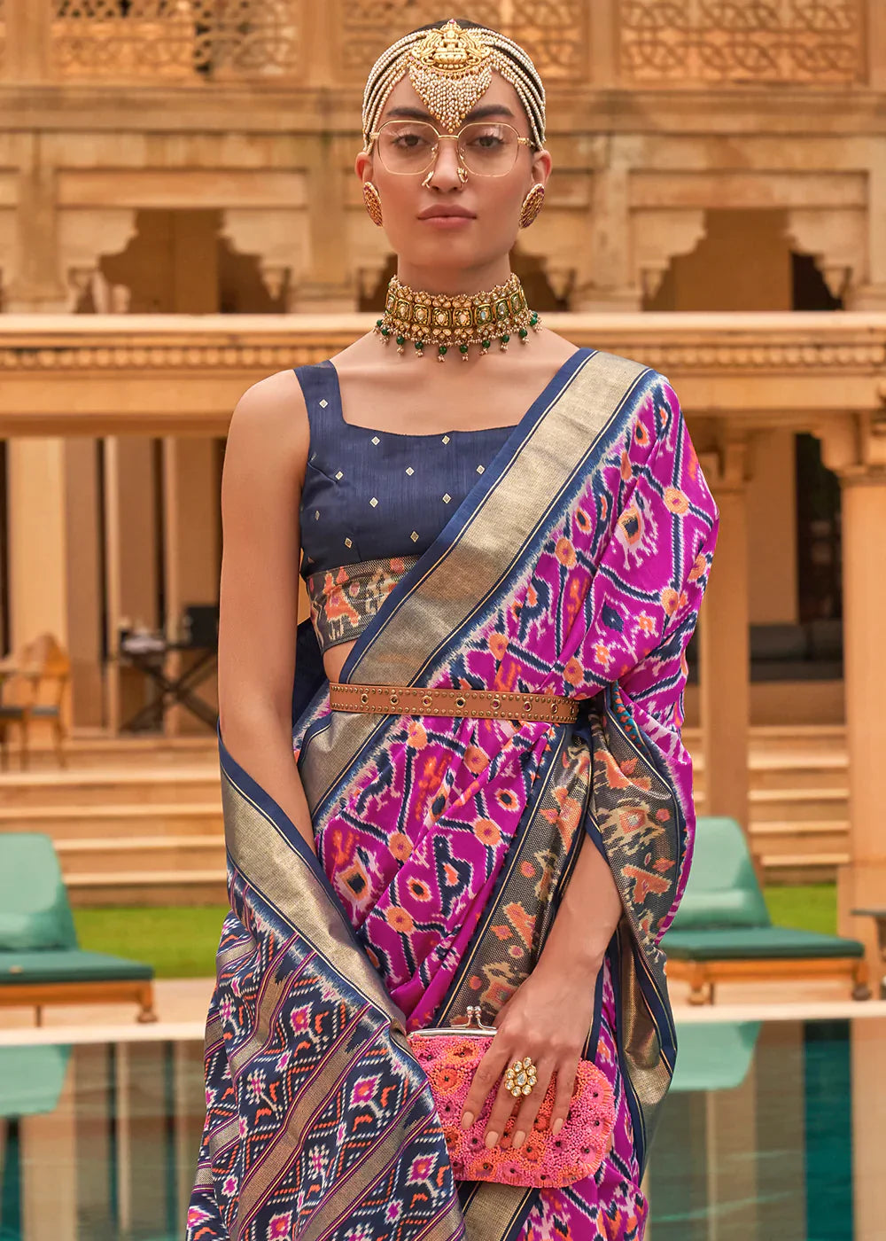 Fuchsia Pink Patola Printed Smooth Silk Saree
