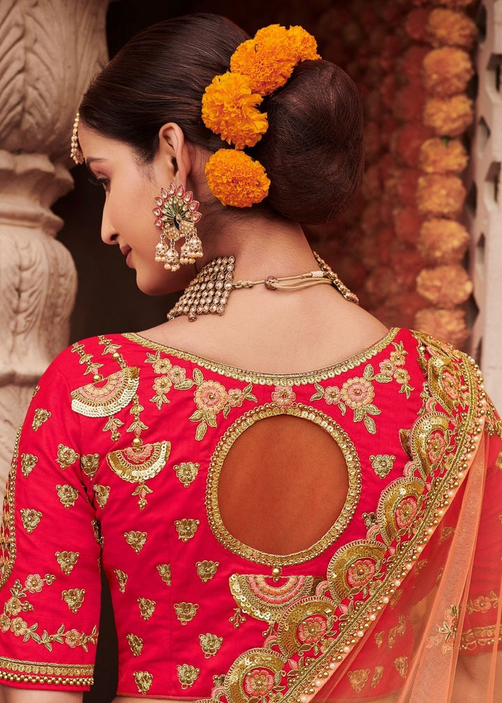 Punch Pink Silk Bridal Lehenga Choli with Heavy Thread Embroidery and Stone work
