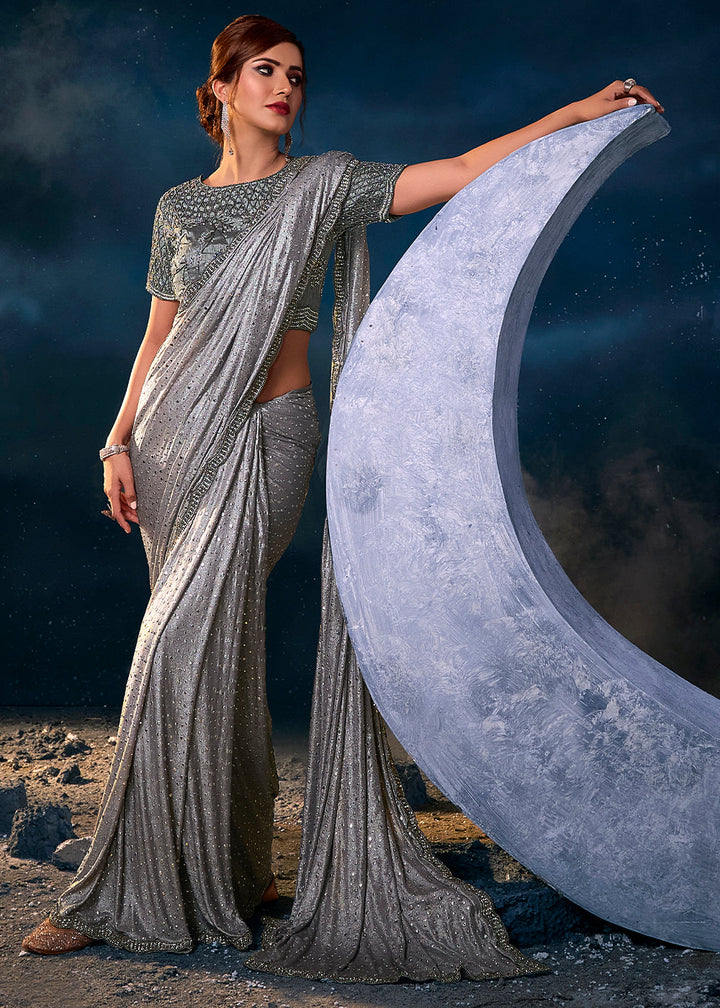 Iron Grey Designer Imported Fabric Saree