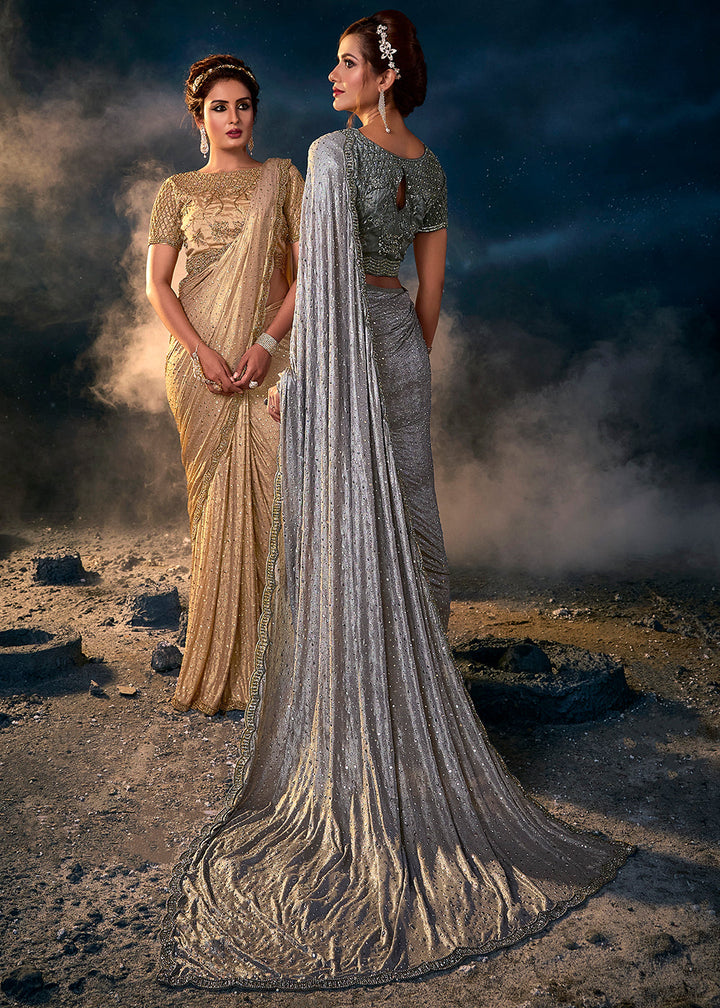 Iron Grey Designer Imported Fabric Saree