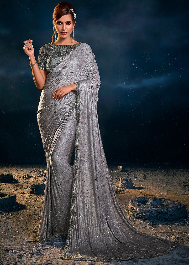 Iron Grey Designer Imported Fabric Saree