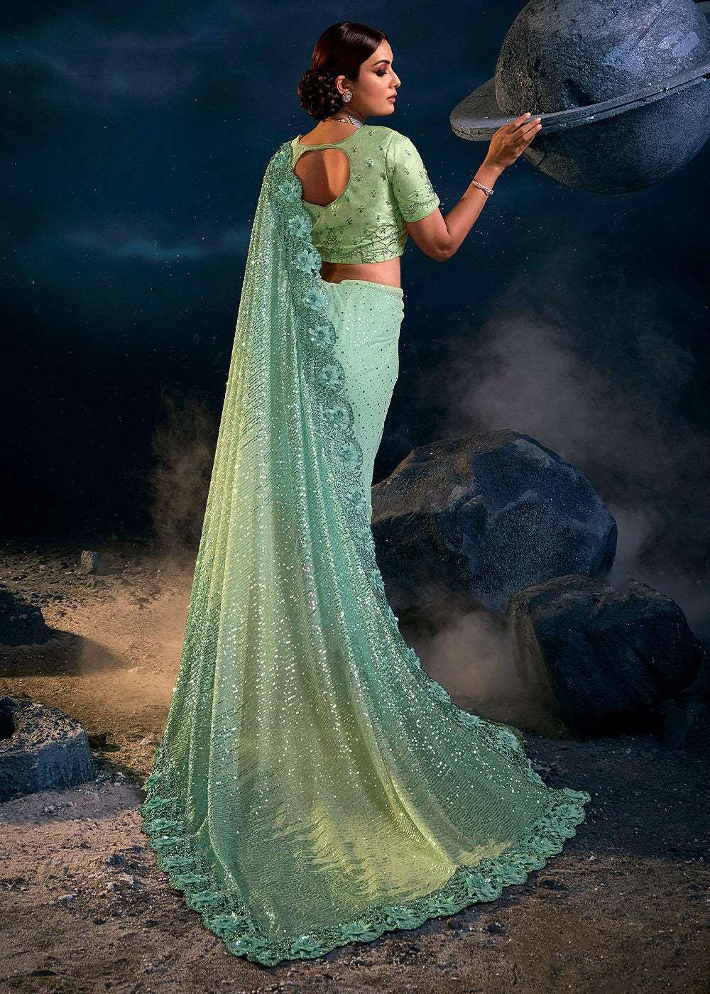 Sea Green Designer Imported Fabric Saree