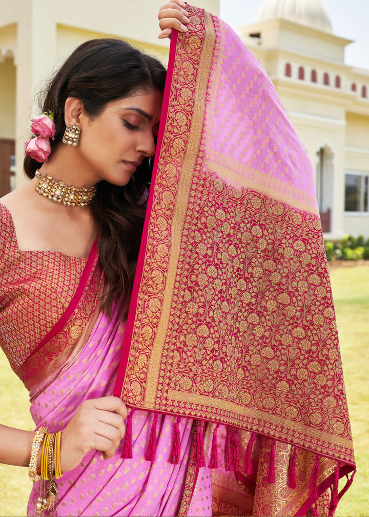 Rose Pink Zari Woven Georgette Saree