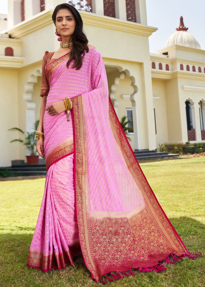 Rose Pink Zari Woven Georgette Saree