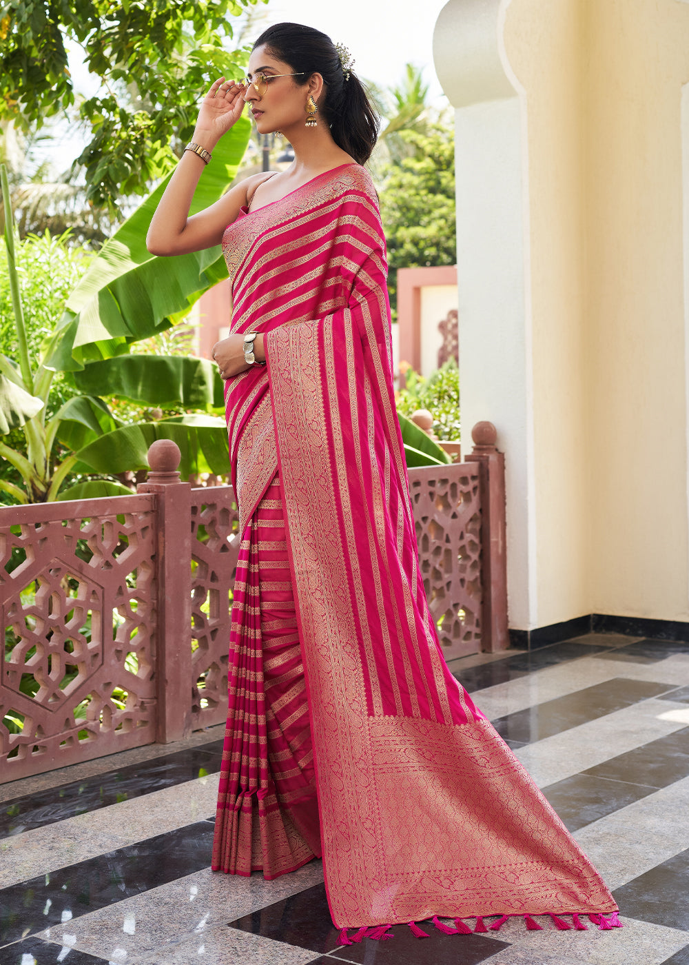 Hot Pink Leheriya Georgette Saree: Top Pick