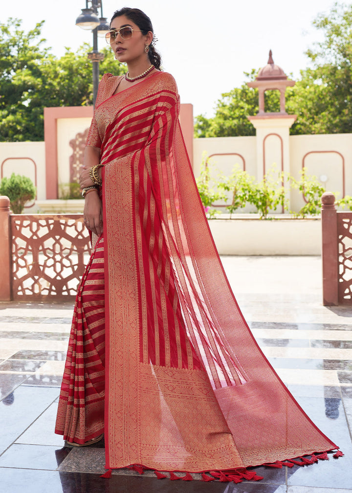 Crimson Red Leheriya Georgette Saree