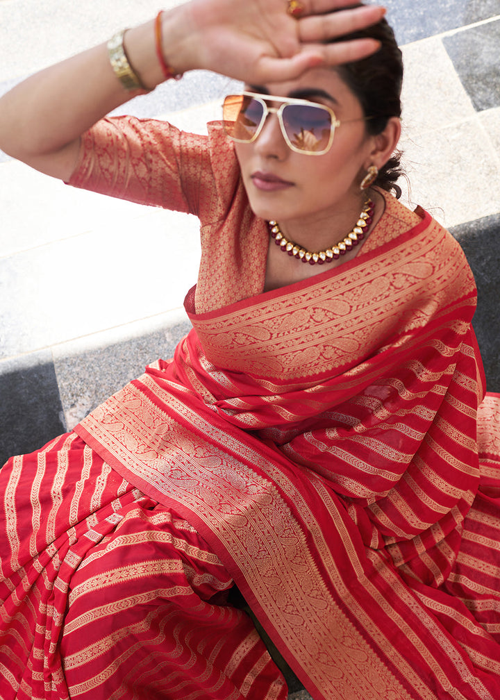 Crimson Red Leheriya Georgette Saree