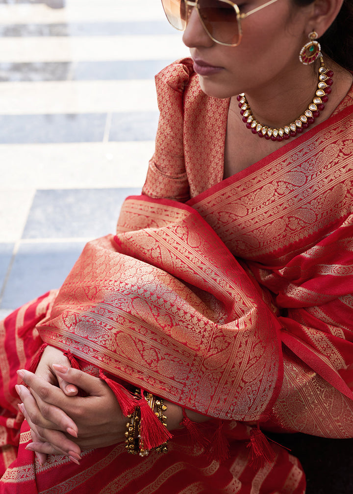 Crimson Red Leheriya Georgette Saree