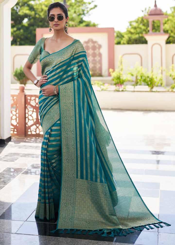Teal Blue Leheriya Georgette Saree