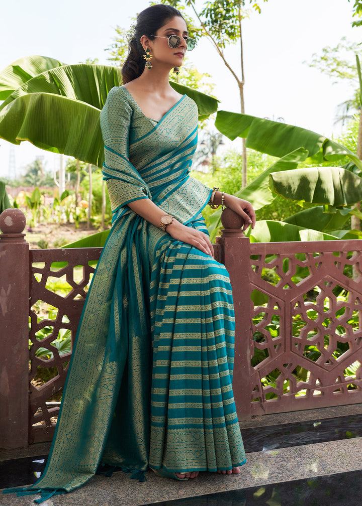 Teal Blue Leheriya Georgette Saree