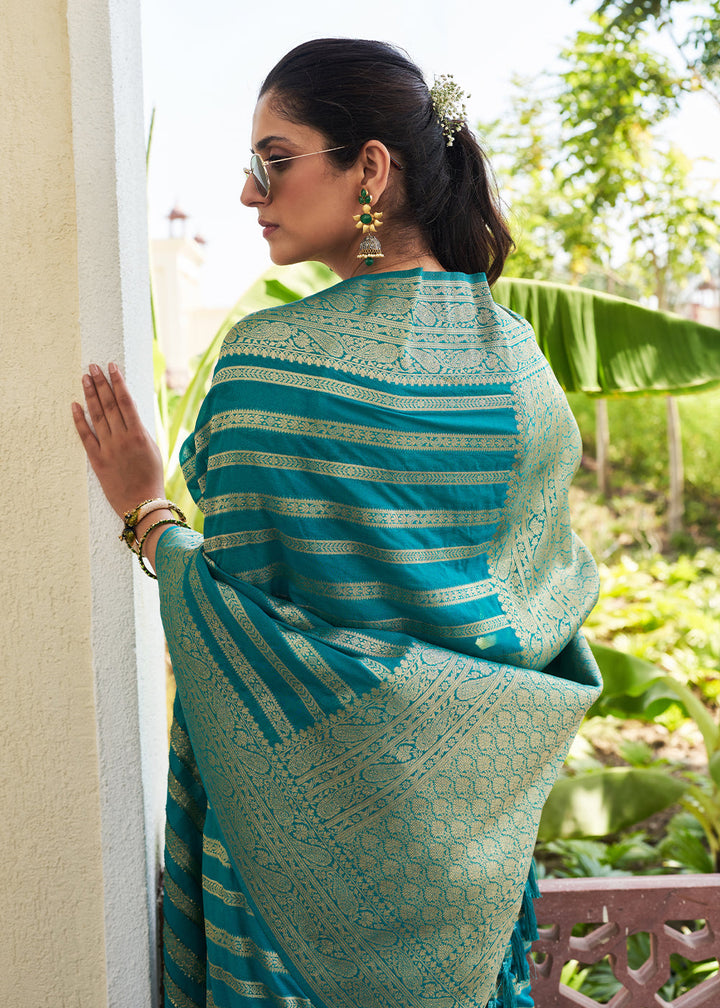 Teal Blue Leheriya Georgette Saree