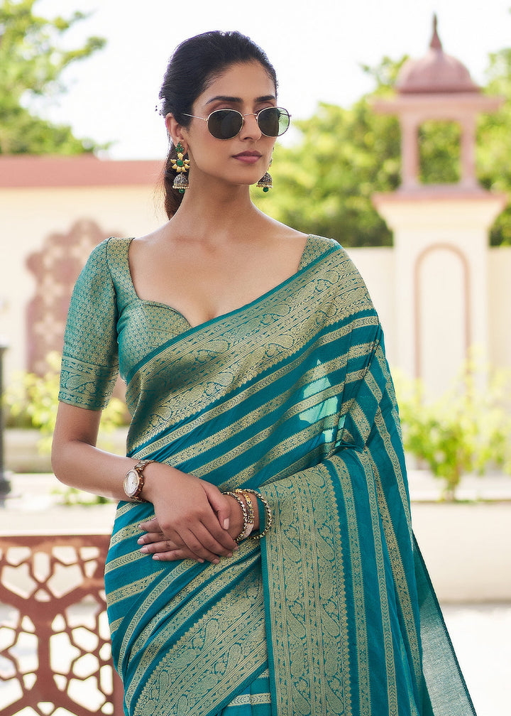Teal Blue Leheriya Georgette Saree