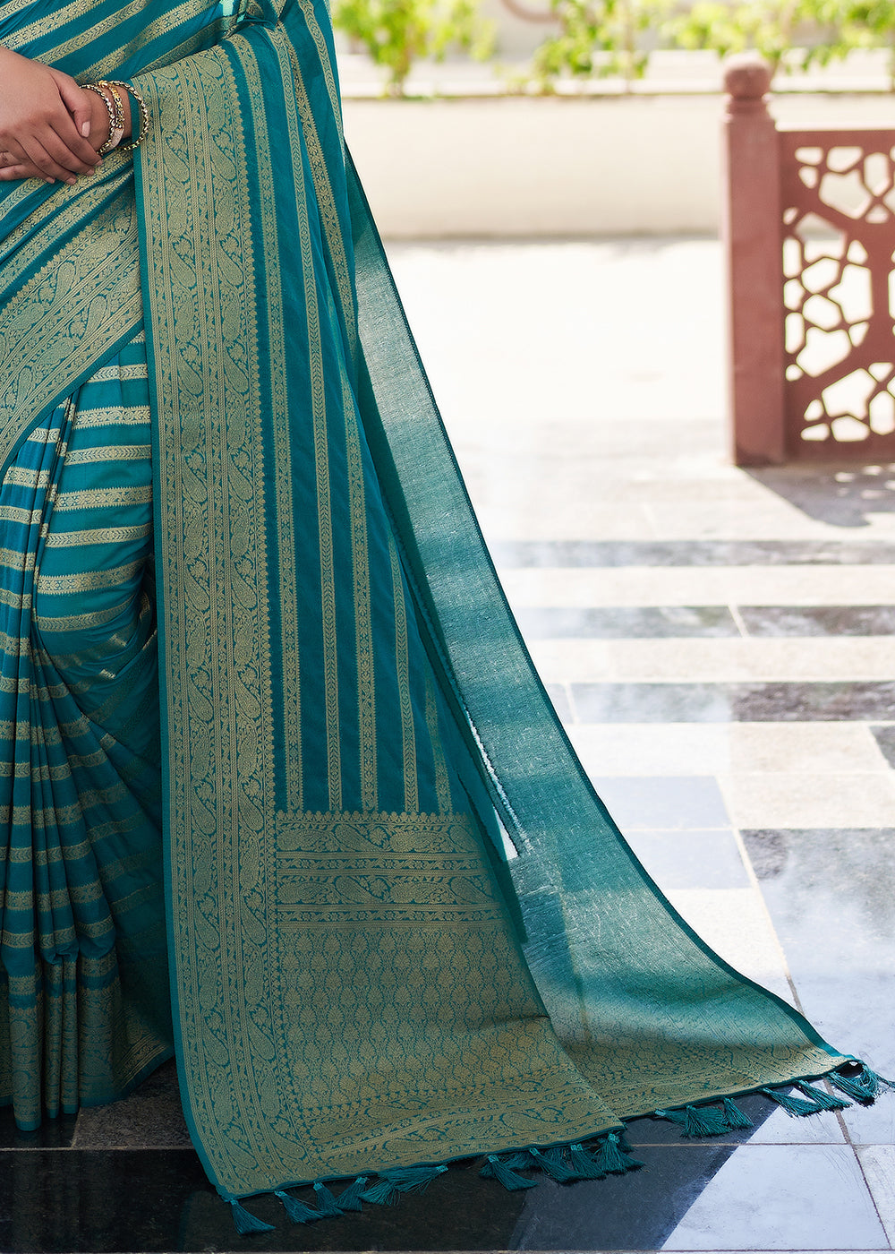 Teal Blue Leheriya Georgette Saree