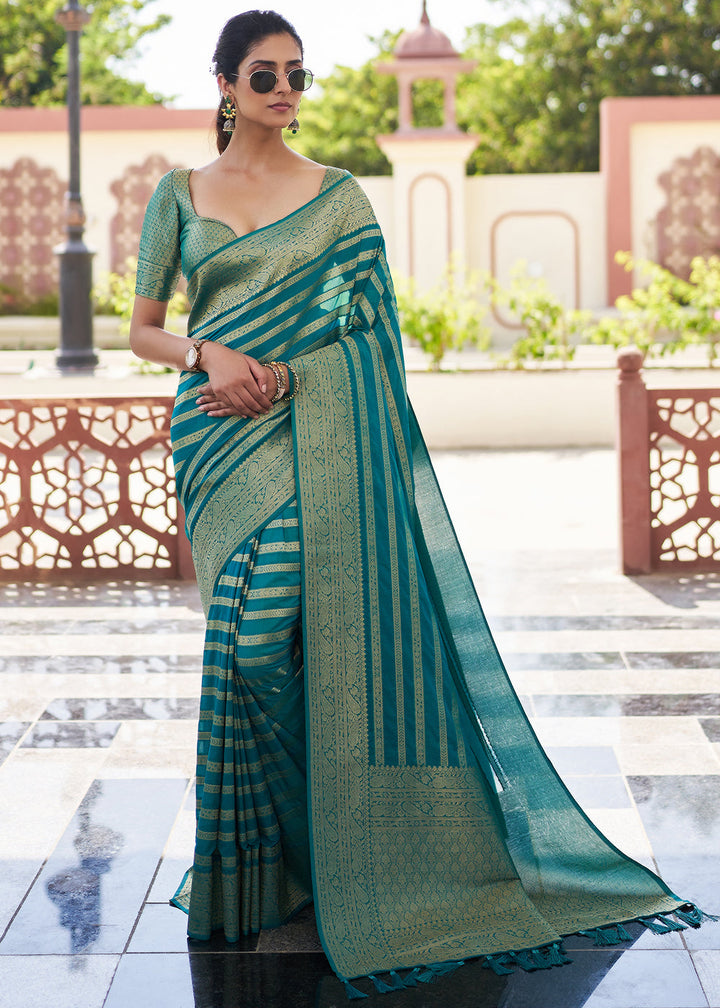 Teal Blue Leheriya Georgette Saree