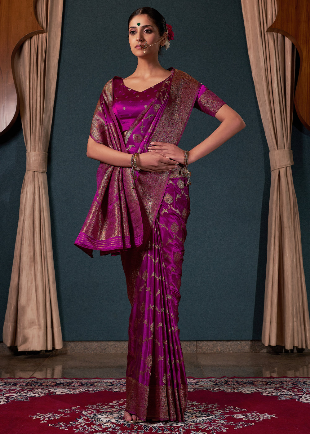 Mardi Gras Purple Satin Silk Saree