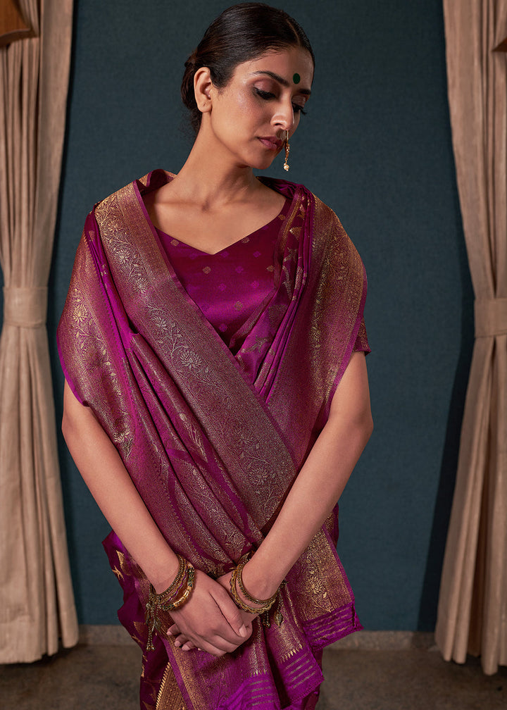 Mardi Gras Purple Satin Silk Saree
