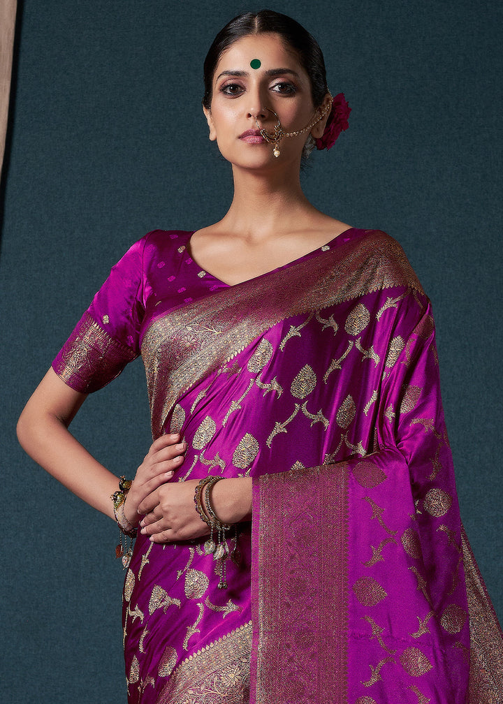 Mardi Gras Purple Satin Silk Saree