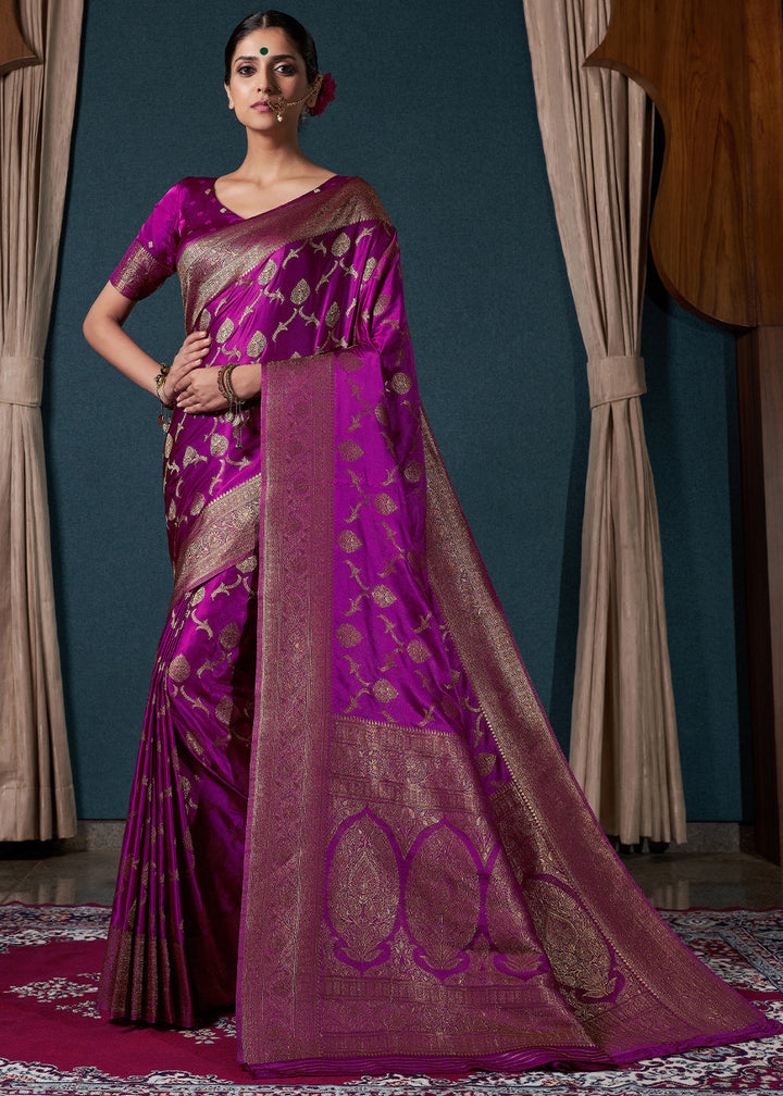 Mardi Gras Purple Satin Silk Saree