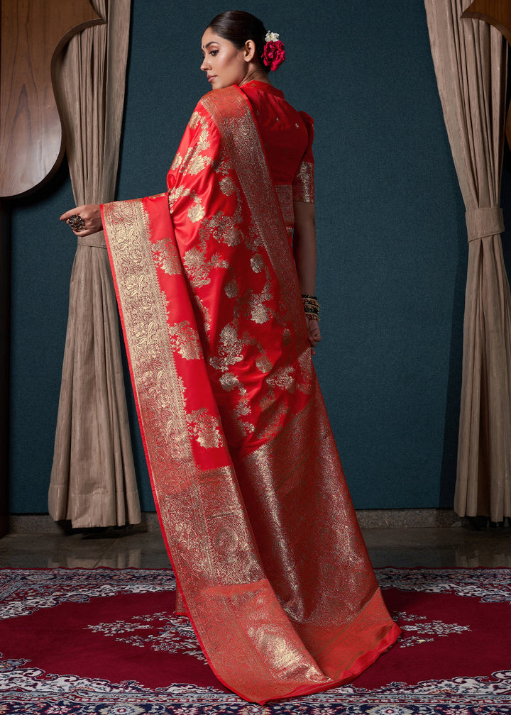 Ferrari Red Satin Silk Saree