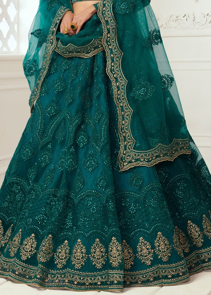 Teal Green Soft Net Lehenga Choli with Cording, Stonework, Thread & Zari Embroidery