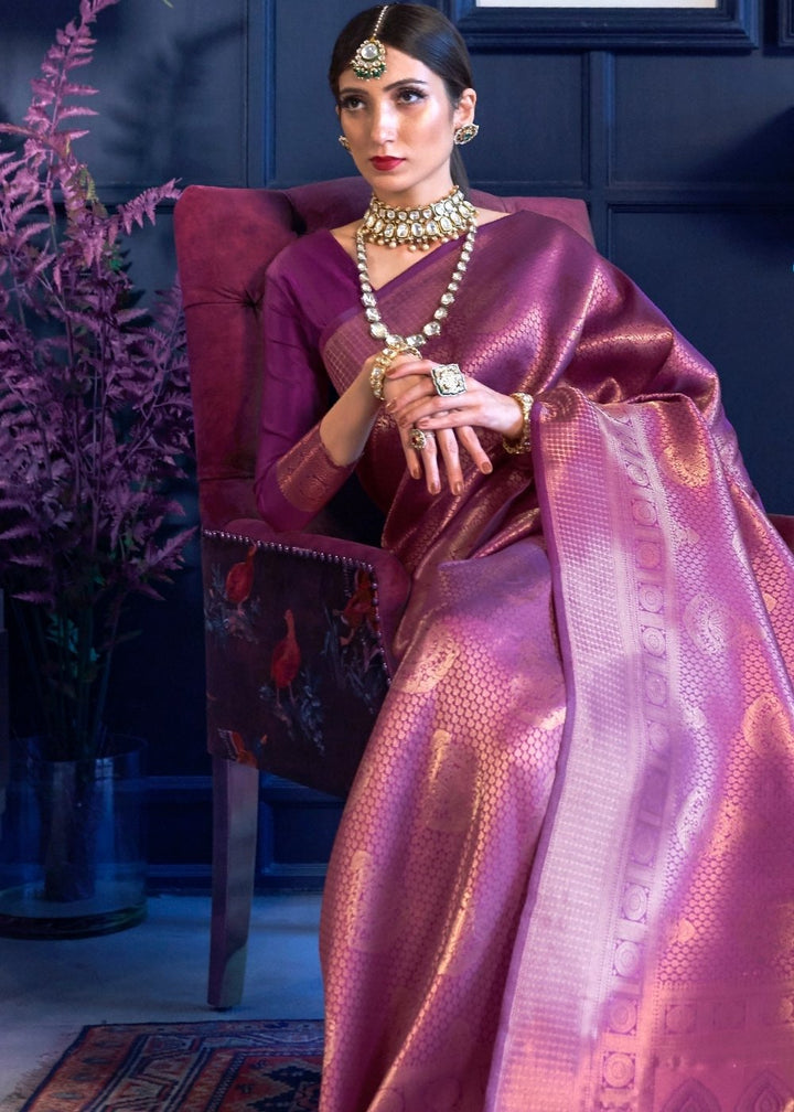 Golden Purple Kanjivaram Soft Woven Silk Saree