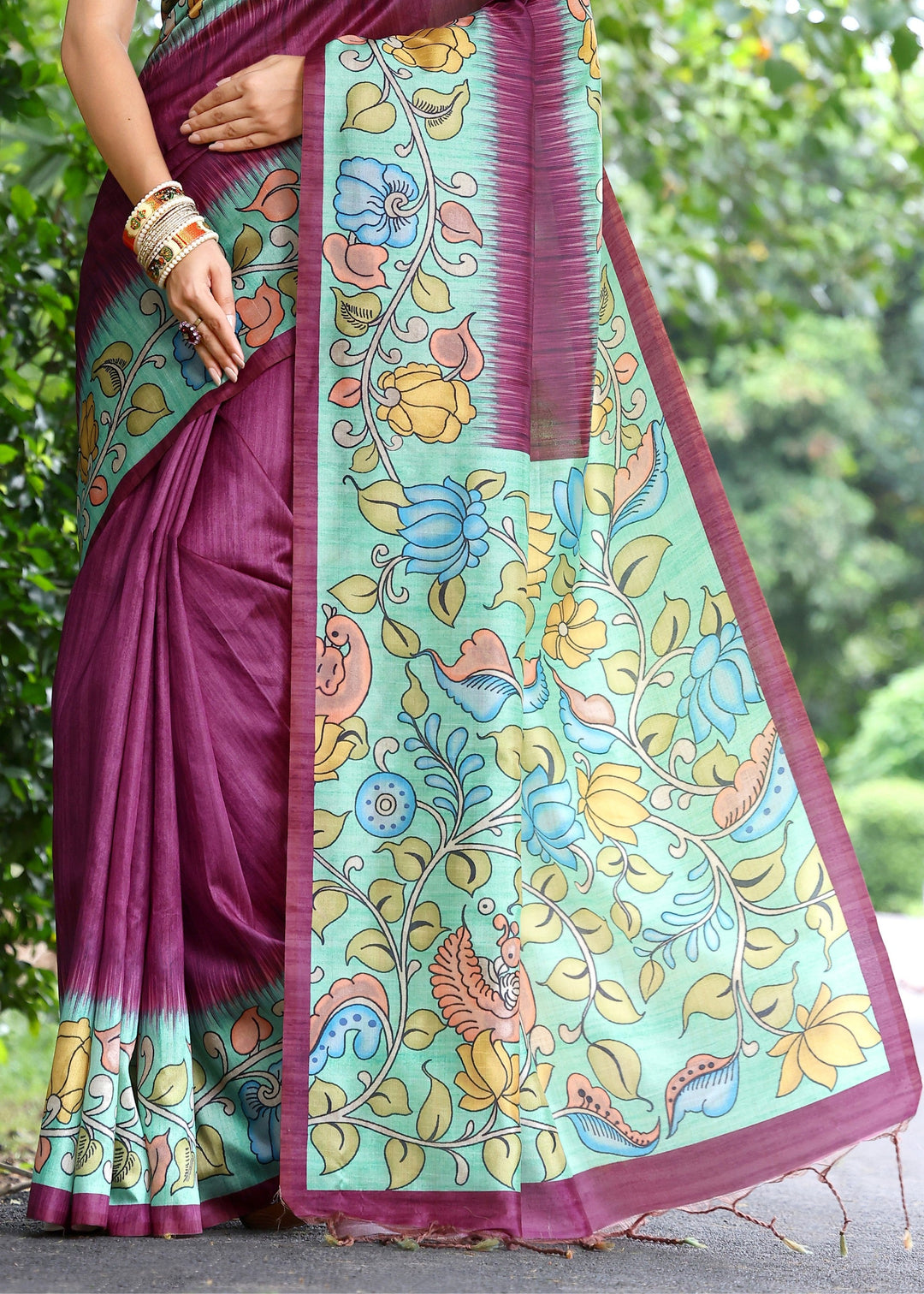 Wine Solid Design Cotton Silk Saree