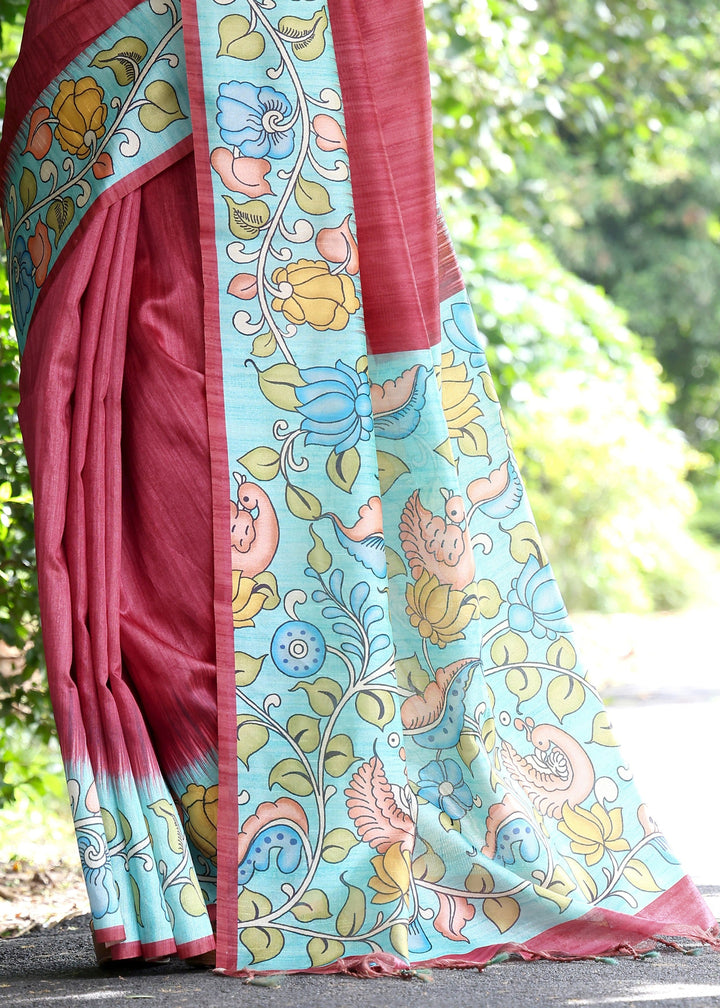 Red Solid Design Cotton Silk Saree