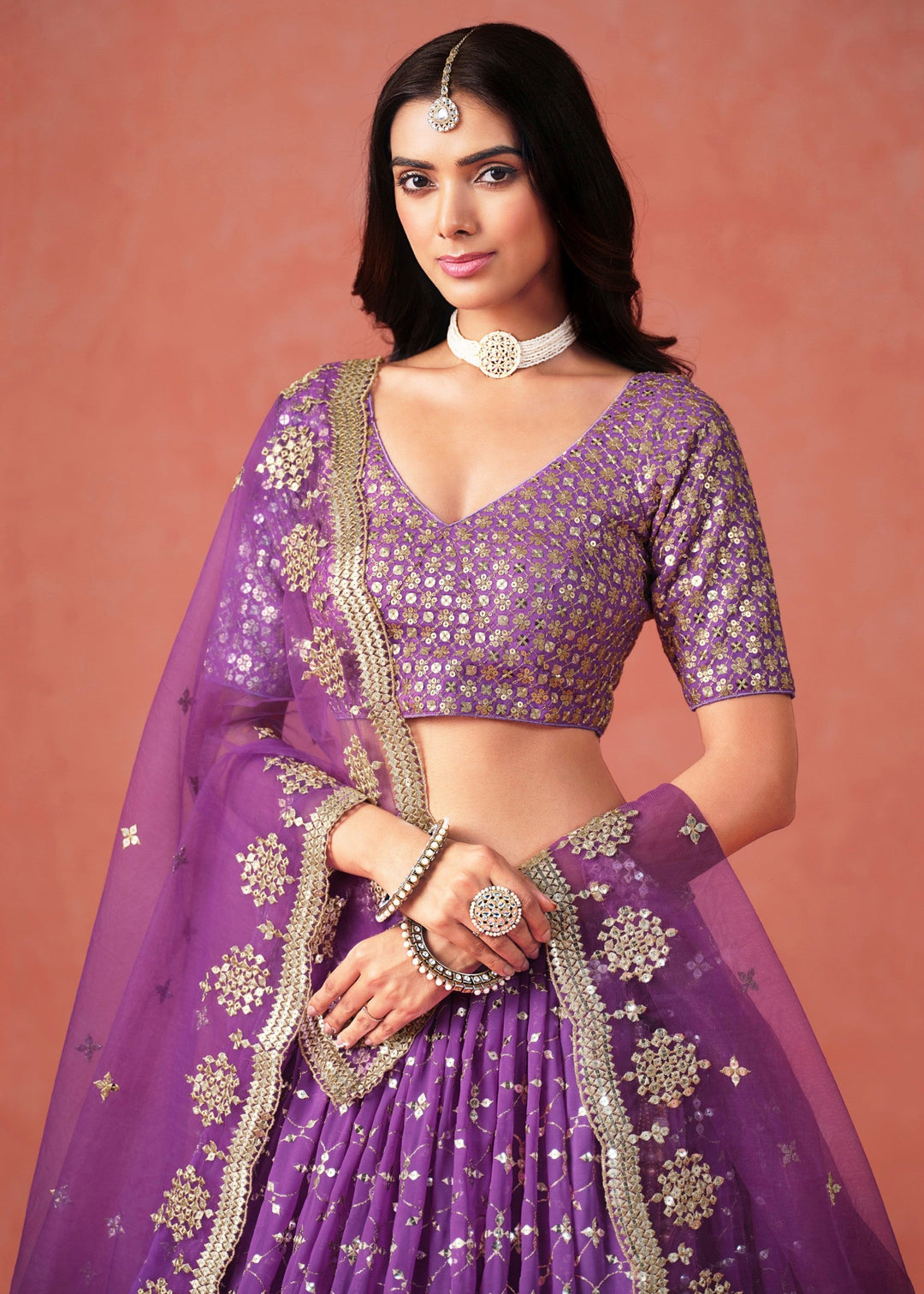 Purple Georgette Lehenga Choli