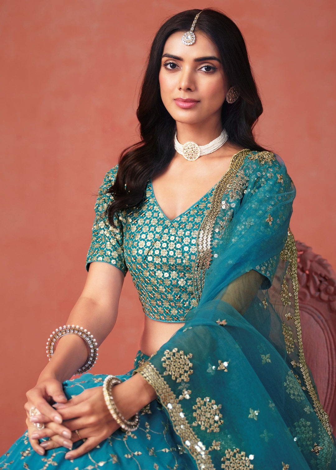 Rama Blue Georgette Lehenga Choli