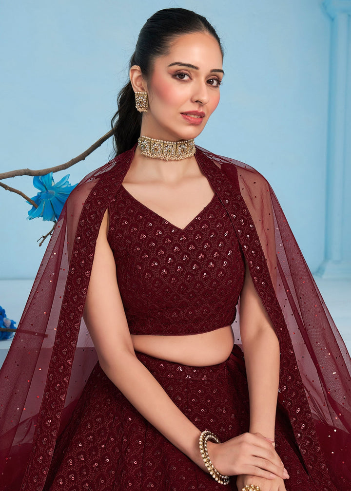 Maroon Georgette Lehenga With Dupatta
