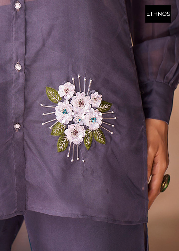 Dark Grey Organza Handwork Co-ord Set