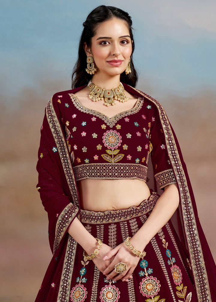 Maroon Georgette Lehenga With Dupatta