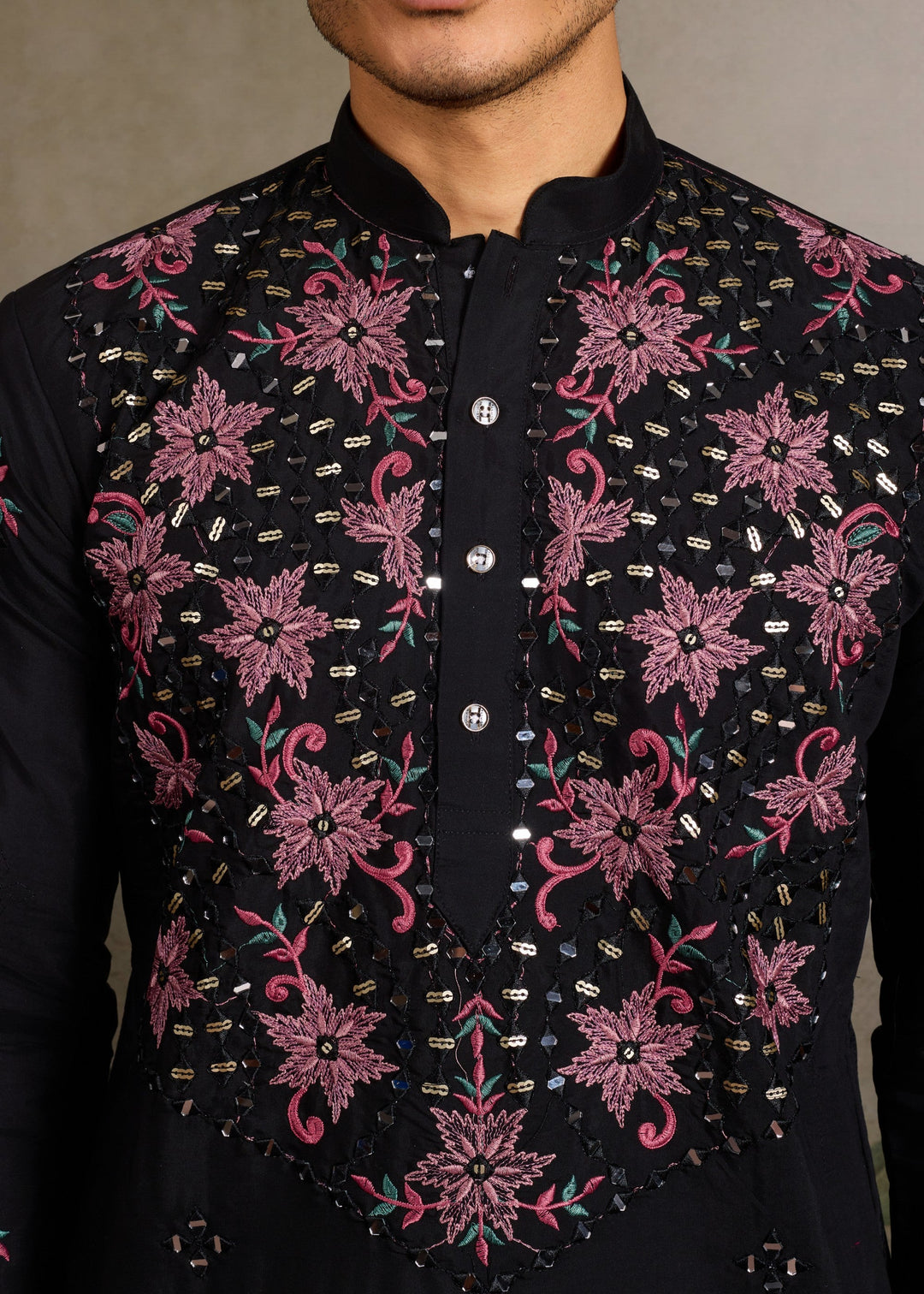 Deep Black Mens Wear Silk Kurta with Pant