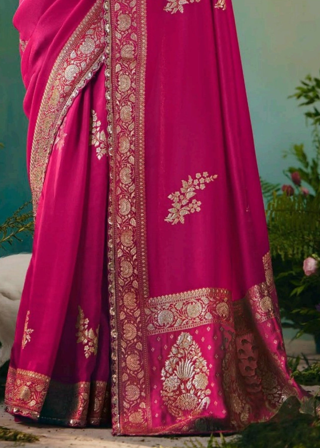 Fuchsia Pink Viscose Dola Silk Saree