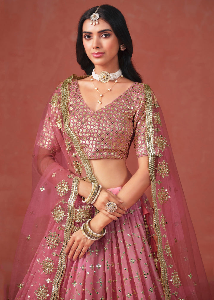 Peach Pink Georgette Lehenga Choli