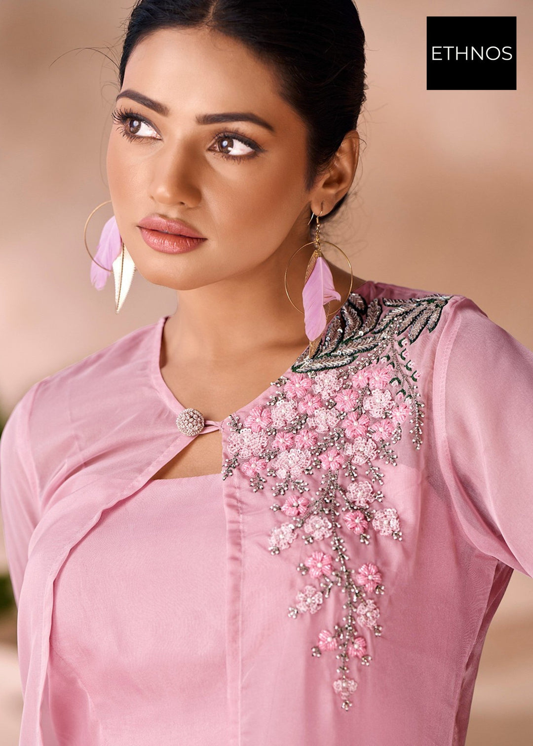 Baby Pink Organza Handwork Co-ord Set