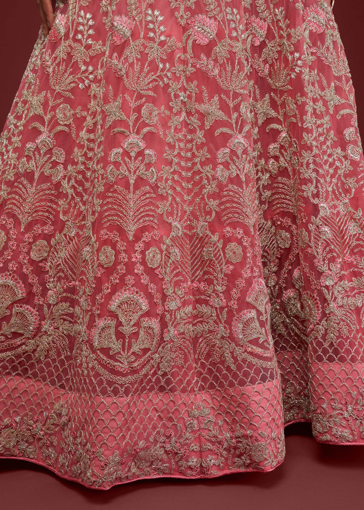 Fantasy Rose Soft Net Lehenga with Thread, Zari, Badla and Glitter Dori Embroidery Work