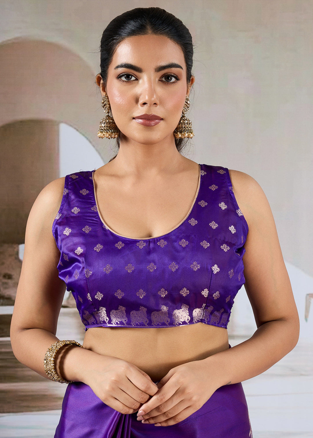 Purple Pure Satin Handloom Weaving Saree