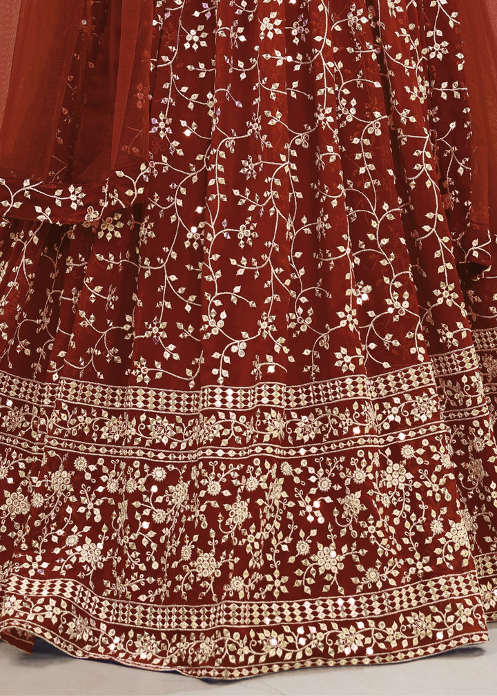 Maroon Red Georgette Lehenga Choli With Sequins Zari Embroidered Work