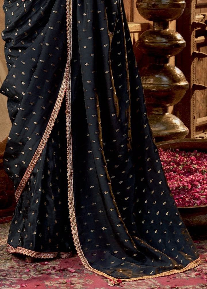 Black Viscose Crepe Silk Saree