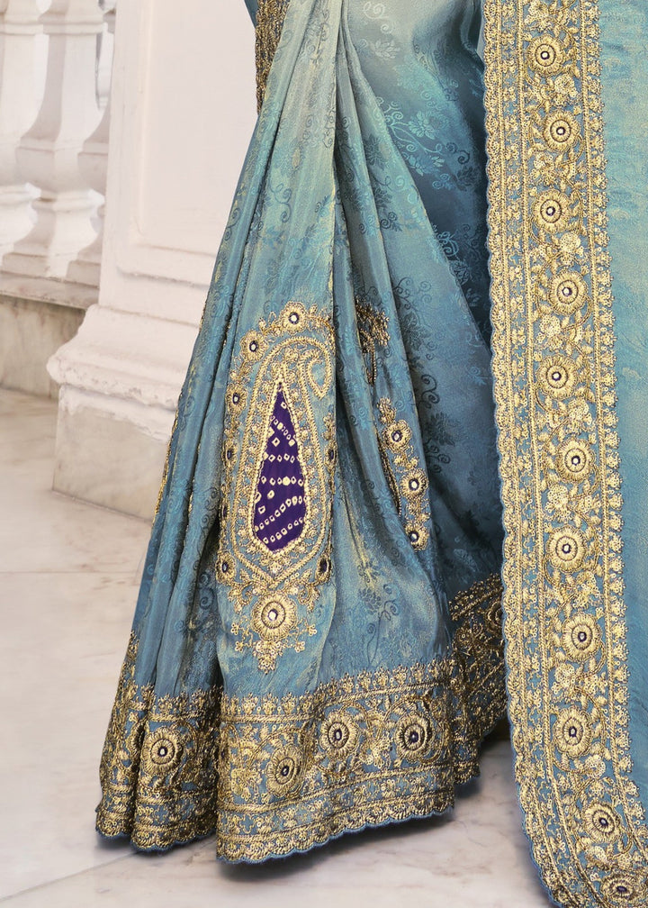 Grey Blue Crepe Silk Saree