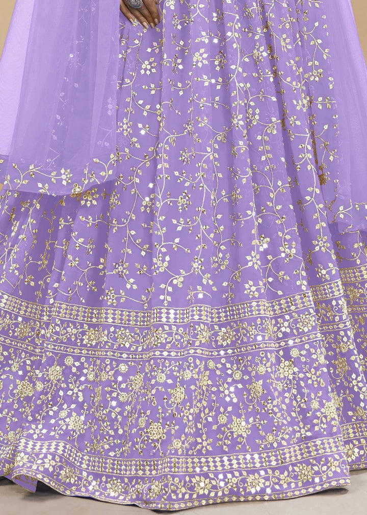 Lavender Purple Georgette Lehenga Choli With Sequins Zari Embroidered Work