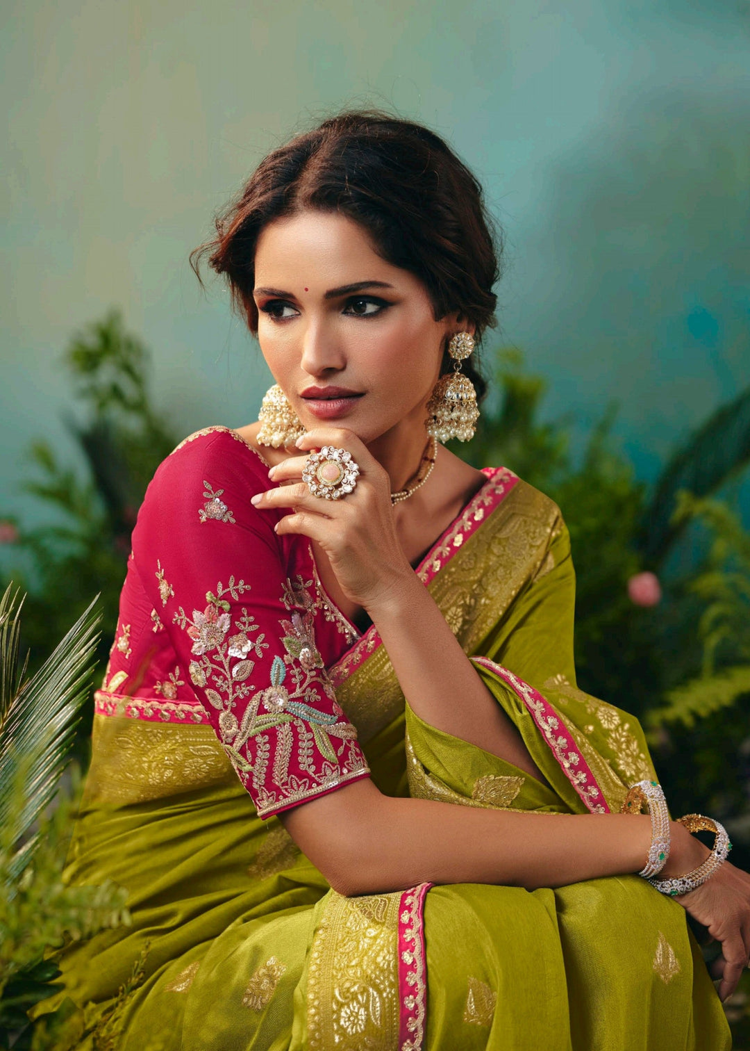 Olive Green Viscose Dola Silk Saree