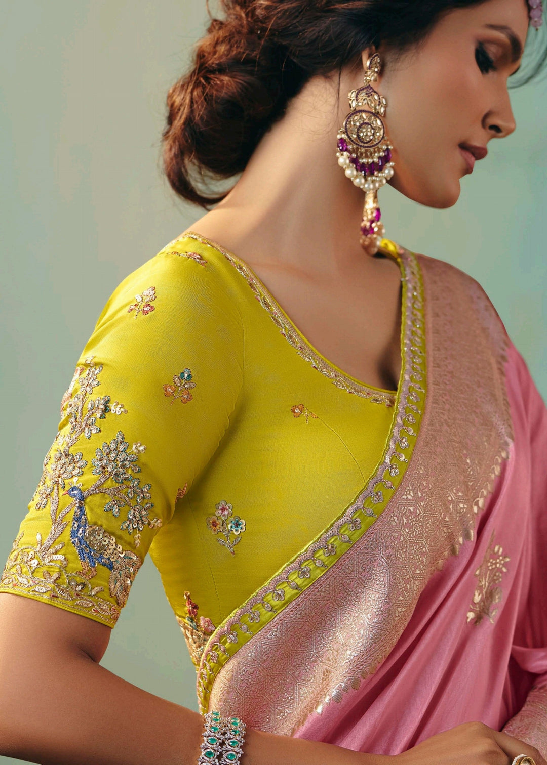 Baby Pink Viscose Dola Silk Saree