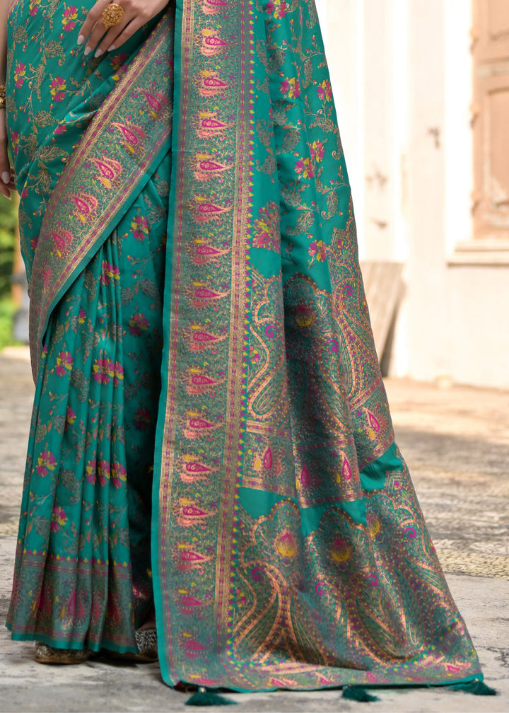 Rama Thread Woven Jal & Flower Silk Saree With Thread Woven Pallu
