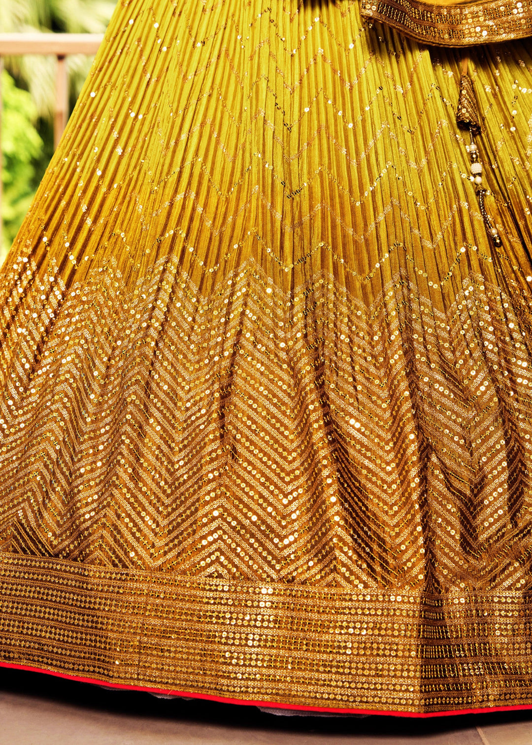 Butterscotch Yellow Chinon Silk Lehenga With Sequence and Thread Embroidery Work