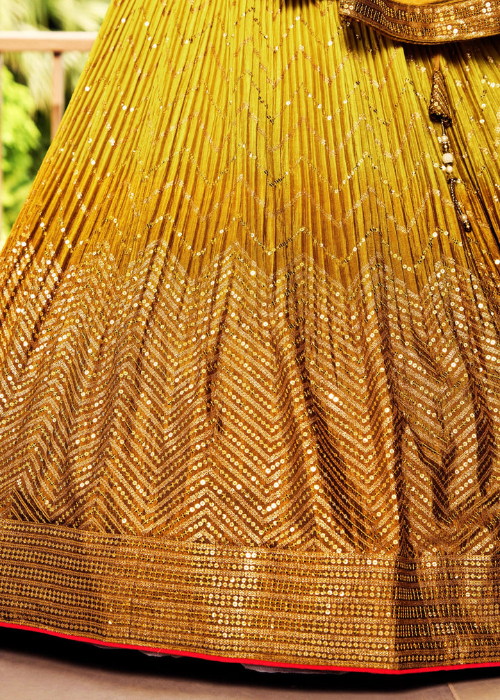 Butterscotch Yellow Chinon Silk Lehenga With Sequence and Thread Embroidery Work